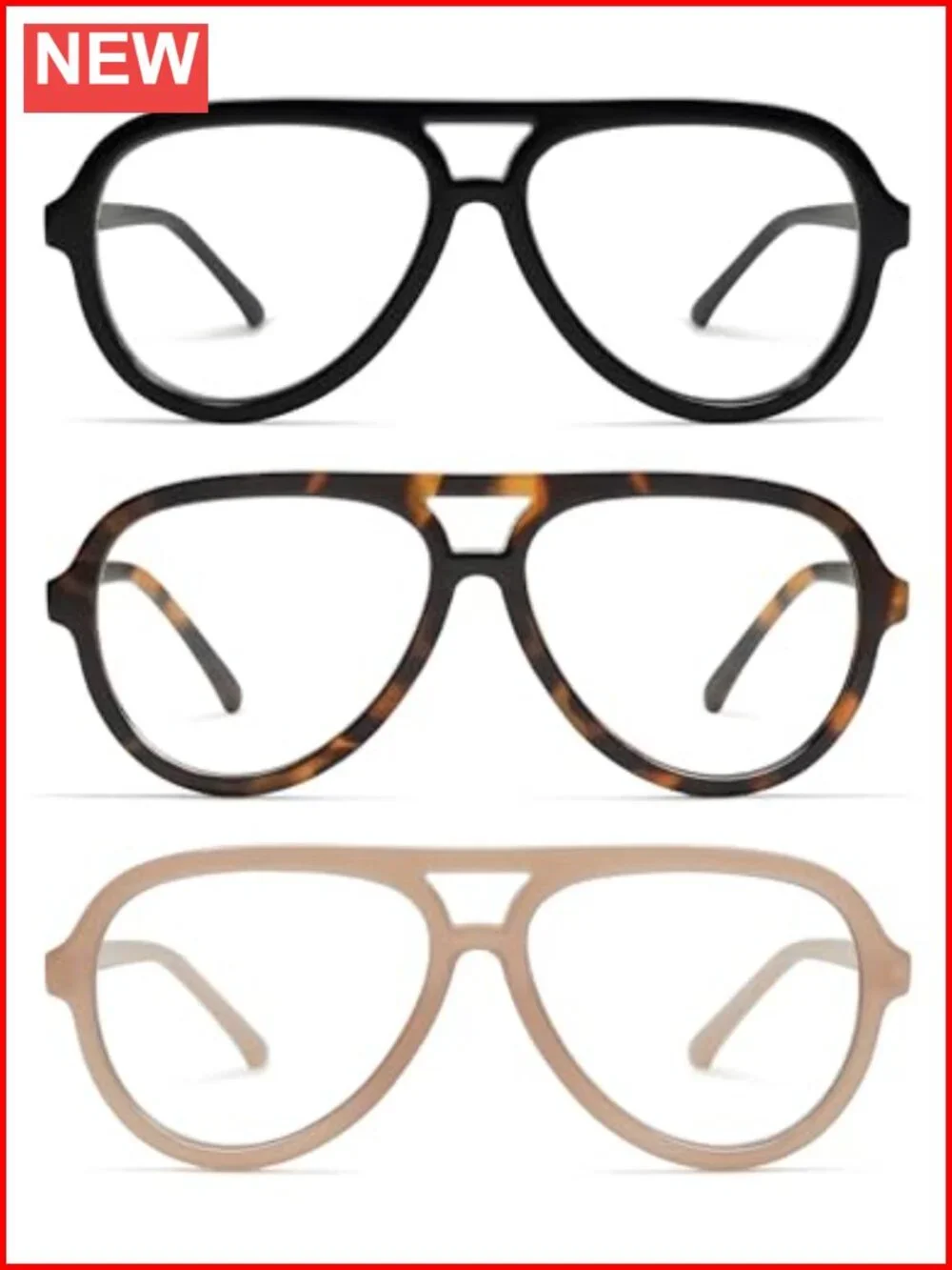 Retro Oversized Aviator Reading Glasses Blue Light Blocking 3 Pack